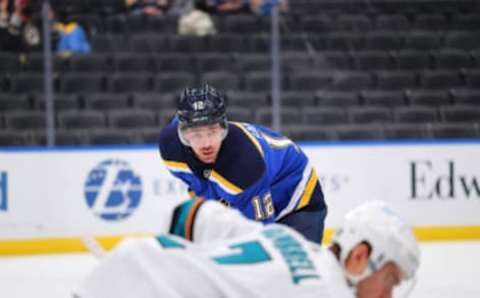 Zach Sanford #12 of the St. Louis Blues (Photo by Dilip Vishwanat/Getty Images)