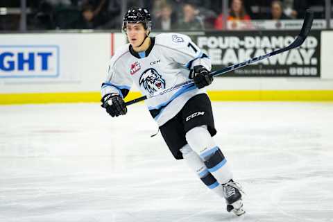 Winnipeg Ice defenseman Carson Lambos #7. (Photo by Christopher Mast/Getty Images)