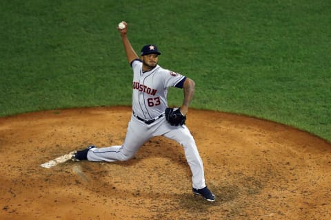 BOSTON, MA – OCTOBER 14: Josh James #63 of the Houston Astros pitches in the seventh inning against the Boston Red Sox during Game Two of the American League Championship Series at Fenway Park on October 14, 2018 in Boston, Massachusetts. (Photo by Omar Rawlings/Getty Images)