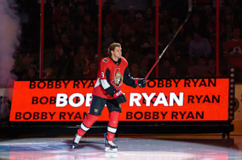 OTTAWA, ON – OCTOBER 5: Bobby Ryan #9 of the Ottawa Senators steps onto the ice during player introductions prior to their home opener against the New York Rangers at Canadian Tire Centre on October 5, 2019 in Ottawa, Ontario, Canada. (Photo by Jana Chytilova/Freestyle Photography/Getty Images)