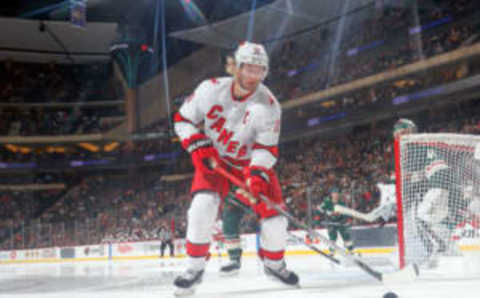 SAINT PAUL, MN – NOVEMBER 16: Jordan Staal #11 of the Carolina Hurricanes skates with the puck against the Minnesota Wild during the game at the Xcel Energy Center on November 16, 2019 in Saint Paul, Minnesota. (Photo by Bruce Kluckhohn/NHLI via Getty Images)