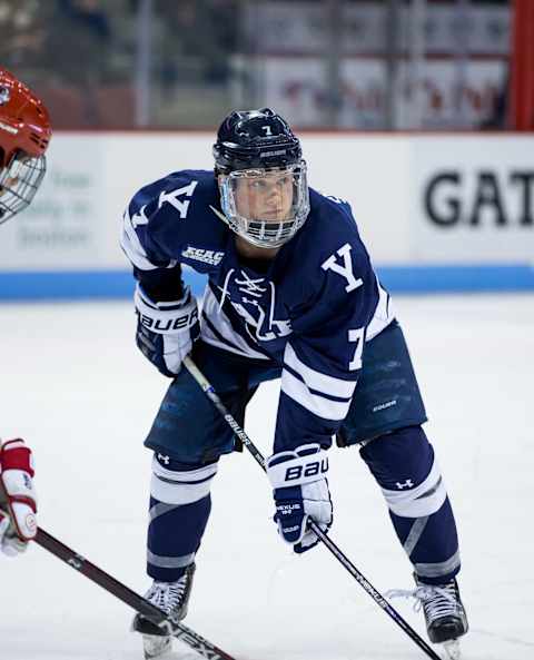 BOSTON, MA – DECEMBER 13: Joe Snively #7 of the Yale Bulldogs skates against the Boston University Terriers during NCAA hockey at Agganis Arena on December 13, 2016 in Boston, Massachusetts. The Terriers won 5-2. (Photo by Richard T Gagnon/Getty Images)