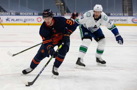 Gaetan Haas #91, Edmonton Oilers (Photo by Codie McLachlan/Getty Images)