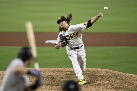 SAN DIEGO, CA – AUGUST 2: Josh Hader #71 of the San Diego Padres pitches in the ninth inning of game two of a doubleheader against the Colorado Rockies August 2, 2022 at Petco Park in San Diego, California. (Photo by Denis Poroy/Getty Images)