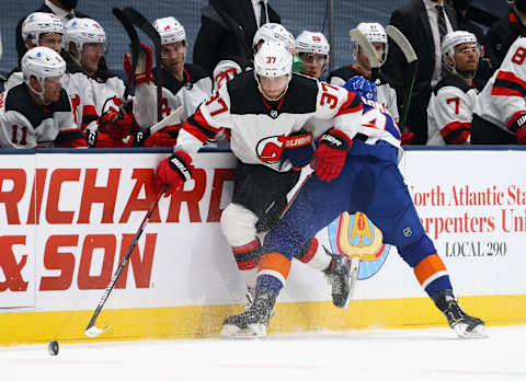 Pavel Zacha #37 of the New Jersey Devils (Photo by Bruce Bennett/Getty Images)