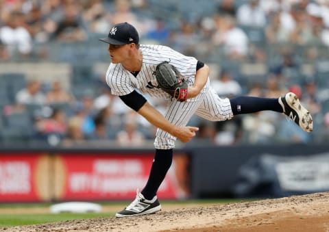 NEW YORK, NY – SEPTEMBER 02: Sonny Grray #55 of the New York Yankees in action against the Detroit Tigers at Yankee Stadium on September 2, 2018 in the Bronx borough of New York City. The Tigers defeated the Yankees 11-7. (Photo by Jim McIsaac/Getty Images)