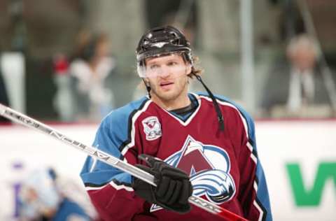 Karlis Skrastins of the Colorado Avalanche on October 25, 2005 at Pepsi Center in Denver, Colorado. (Photo by Garrett Ellwood/NHLImages)