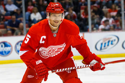 Feb. 23, 2012; Detroit, MI, USA; Detroit Red Wings defenseman Nicklas Lidstrom (5) during the game against the Vancouver Canucks at Joe Louis Arena. Mandatory Credit: Rick Osentoski-USA TODAY Sports