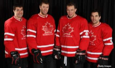 San Jose Sharks (left to right) Patrick Marleau, Joe Thornton, Dany Heatley and Dan Boyle won gold medals for Team Canada in the 2010 Vancouver Olympics. Don Smith – Getty Images