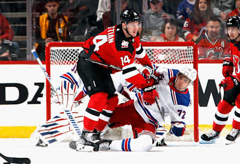 Nathan Bastian #14 of the New Jersey Devils (Photo by Bruce Bennett/Getty Images)