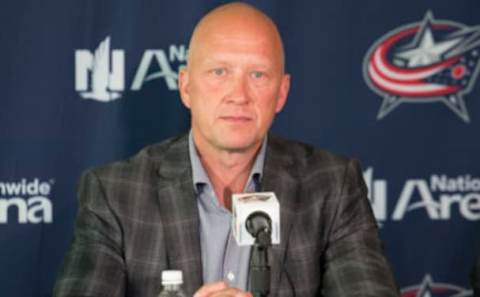 September 16 2015: Jarmo Kekalainen General Manager of the Columbus Blue Jackets talking to media during Media Day held by the Columbus Blue Jackets at Nationwide Arena in Columbus Ohio (Photo by Jason Mowry/Icon Sportswire/Corbis via Getty Images)