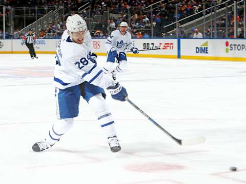 ELMONT, NY – JANUARY 22: Joey Anderson #28 of the Toronto Maple Leafs  (Photo by Christopher Pasatieri/Getty Images)