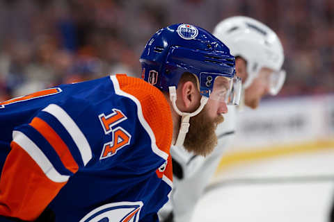 EDMONTON, AB – APRIL 25: Mattias Ekholm #14 of the Edmonton Oilers skates against the Los Angeles Kings during the third period in Game Five of the First Round of the 2023 Stanley Cup Playoffs at Rogers Place on April 25, 2023, in Edmonton, Canada. (Photo by Codie McLachlan/Getty Images)