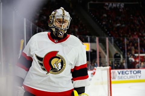 Leevi Merilainen #35 of the Ottawa Senators (Photo by Jaylynn Nash/Getty Images)*** Leevi Merilainen