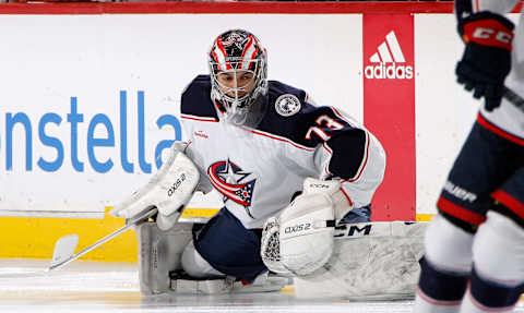 PHILADELPHIA, PENNSYLVANIA – DECEMBER 20: Jet Greaves #73 of the Columbus Blue Jackets skates in warm-ups prior to the game against the Philadelphia Flyers at the Wells Fargo Center on December 20, 2022 in Philadelphia, Pennsylvania. (Photo by Bruce Bennett/Getty Images)