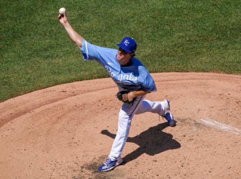 Aug 11, 2022; Kansas City, Missouri, USA; Kansas City Royals starting pitcher Zack Greinke (23) delivers a pitch against the Chicago White Sox in the fifth inning at Kauffman Stadium. Mandatory Credit: Denny Medley-USA TODAY Sports