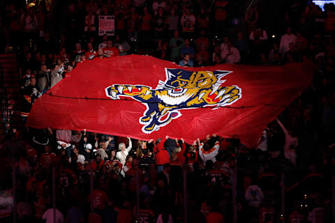 Florida Panthers team banner passed in game against Toronto Maple Leafs (Photo by Joel Auerbach/Getty Images)