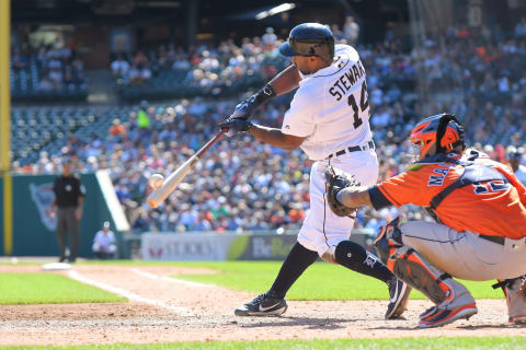 DETROIT, MI – SEPTEMBER 12: Christin Stewwart #14 of the Detroit Tigers bats during the game against the Houston Astros at Comerica Park on September 12, 2018 in Detroit, Michigan. The Astros defeated the Tigers 5-4. (Photo by Mark Cunningham/MLB Photos via Getty Images)