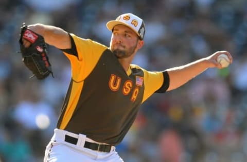 Jul 10, 2016; San Diego, CA, USA; USA pitcher Nate Smith throws a pitch in the 6th inning during the All Star Game futures baseball game at PetCo Park. Mandatory Credit: Gary A. Vasquez-USA TODAY Sports