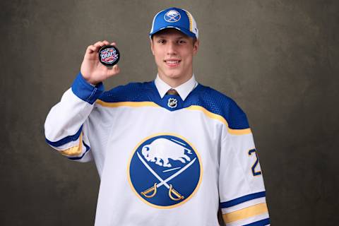 MONTREAL, QUEBEC – JULY 07: Jiri Kulich, #28 pick by the Buffalo Sabres, poses for a portrait during the 2022 Upper Deck NHL Draft at Bell Centre on July 07, 2022 in Montreal, Quebec, Canada. (Photo by Minas Panagiotakis/Getty Images)