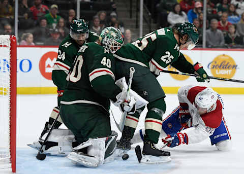 ST PAUL, MINNESOTA – OCTOBER 20: Montreal Canadiens Jonas Brodin Max Domi (Photo by Hannah Foslien/Getty Images)