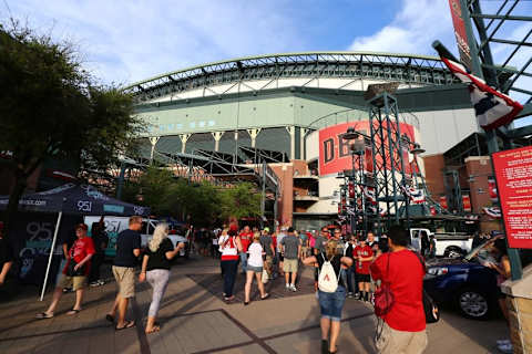 Apr 4, 2016; Phoenix, AZ, USA; Fans outside of Chase Field prior to the opening day game between the Arizona Diamondbacks against the Colorado Rockies. Mandatory Credit: Mark J. Rebilas-USA TODAY Sports