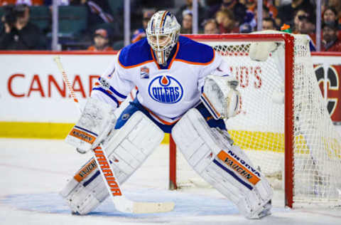 NHL Power Rankings: Edmonton Oilers goalie Laurent Brossoit (1) guards his net against the Calgary Flames during the first period at Scotiabank Saddledome. Mandatory Credit: Sergei Belski-USA TODAY Sports