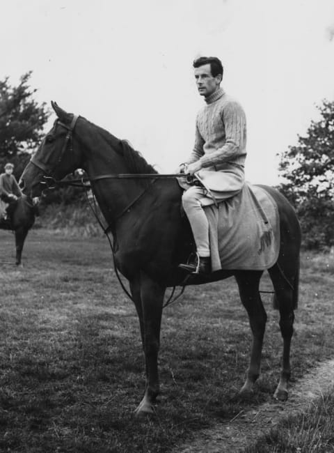 Peter Townsend photographed during a weekend away at Allanbay Park with Princess Margaret in 1955.