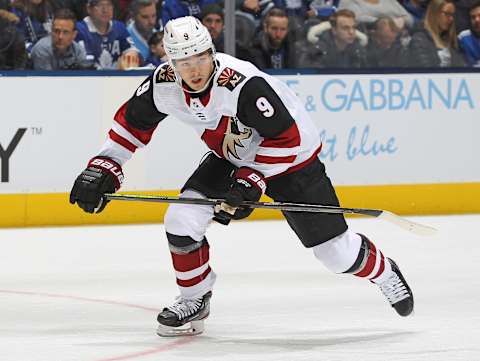 Clayton Keller #9 of the Arizona Coyotes (Photo by Claus Andersen/Getty Images)