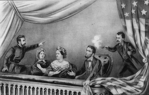 Abraham Lincoln's assassination depicted in a lithograph.