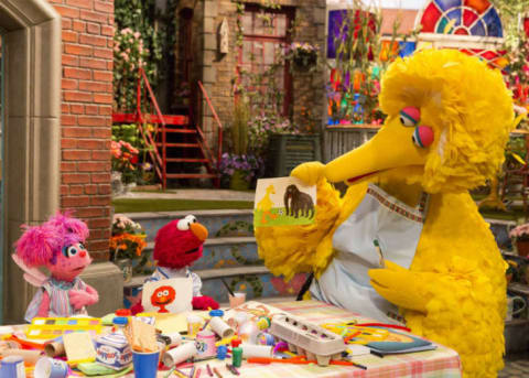 (L-R) Abby Cadabby, Elmo, and Big Bird delve into fine art.