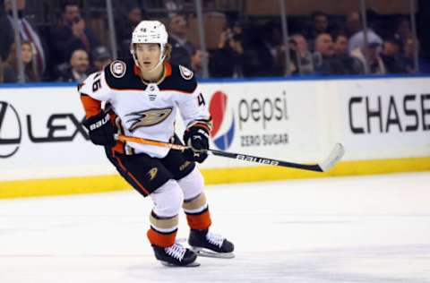 Trevor Zegras #46, Anaheim Ducks (Photo by Bruce Bennett/Getty Images)