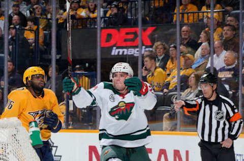 NASHVILLE, TN – MARCH 5: Kevin Fiala #22 of the Minnesota Wild skates against the Nashville Predators at Bridgestone Arena on March 5, 2019 in Nashville, Tennessee. (Photo by John Russell/NHLI via Getty Images)