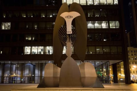 This sculpture by artist Pablo Picasso is located in Daley Plaza in the Chicago Loop.