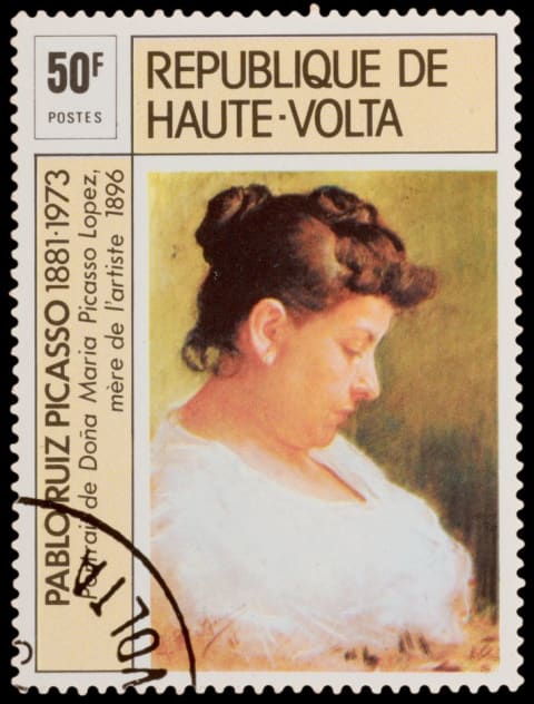 This stamp from circa 1973 shows Picasso's portrait of his mother, María Picasso y López.