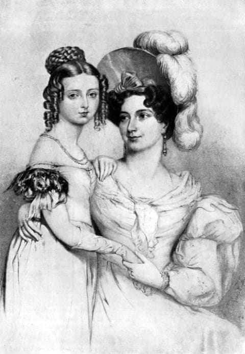 Princess Victoria and her mother in 1834.