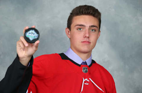 VANCOUVER, BRITISH COLUMBIA – JUNE 22: Cade Webber, 99th overall pick of the Carolina Hurricanes, poses for a portrait during Rounds 2-7 of the 2019 NHL Draft at Rogers Arena on June 22, 2019 in Vancouver, Canada. (Photo by Andre Ringuette/NHLI via Getty Images)