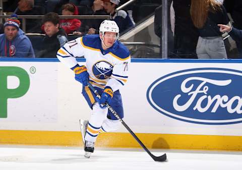 ELMONT, NEW YORK – MARCH 07: Victor Olofsson #71 of the Buffalo Sabres skates against the New York Islanders at the UBS Arena on March 07, 2023 in Elmont, New York. (Photo by Bruce Bennett/Getty Images)