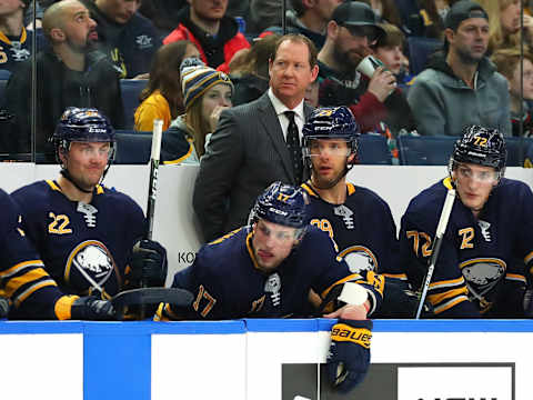 BUFFALO, NY – DECEMBER 13: Phil Housley head coach of the Buffalo Sabres during the second period against the Arizona Coyotes at the KeyBank Center on December 13, 2018 in Buffalo, New York. (Photo by Kevin Hoffman/Getty Images)