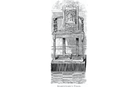 Illustration of chair displayed at Stratford-Upon-Avon in 18th century.