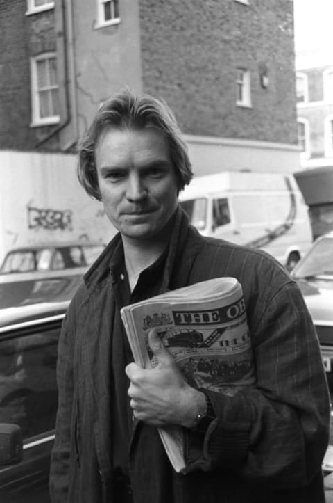 Sting arrives to record "Do They Know It's Christmas?" in London on November 25, 1984.