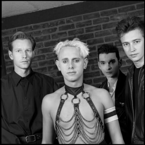 L to R: Depeche Mode's Andy Fletcher, Martin Gore, David Gahan, and Alan Wilder backstage at Madison Square Garden in 1987.