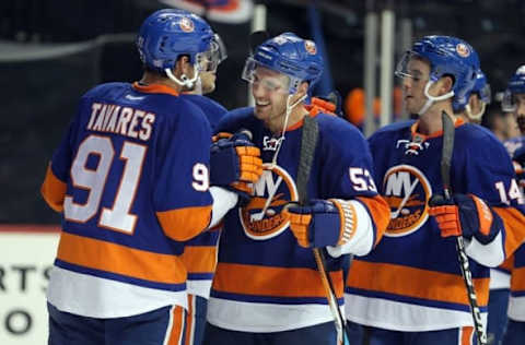 NHL Power Rankings: New York Islanders center Casey Cizikas (53) and New York Islanders center John Tavares (91) celebrate after defeating the Toronto Maple Leafs at Barclays Center. Mandatory Credit: Brad Penner-USA TODAY Sports