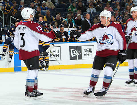 Toronto Maple Leafs – Alexander Kerfoot with Tyson Barrie (Photo by Sara Schmidle/NHLI via Getty Images)