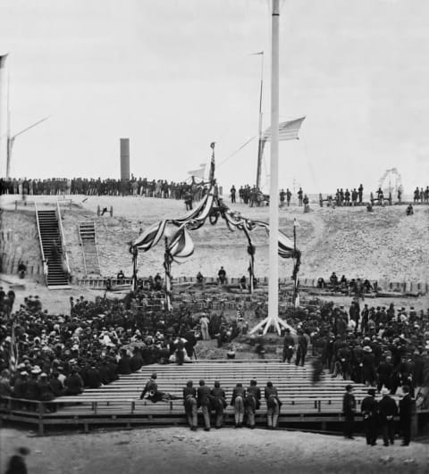 Raising the flag over Fort Sumter.