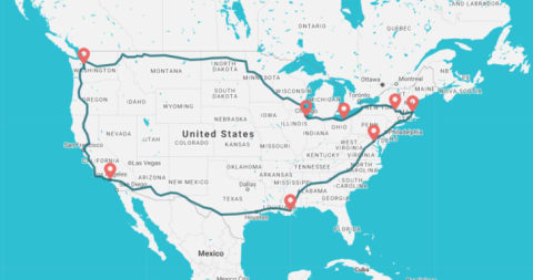 Wanderu's train loop around the United States.