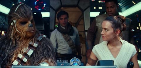 Joonas Suotamo, Oscar Isaac, Daisy Ridley, and John Boyega in "Star Wars: Episode IX - The Rise of Skywalker" (2019).