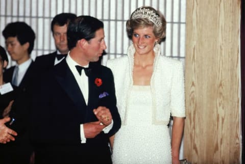 Princess Diana wearing what she called her "Elvis dress" on a visit to Hong Kong in 1989.