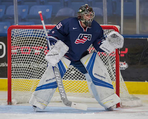 DETROIT, MI – AUGUST 02: Keith Petruzzelli #35 of the USA follows the play against Sweden d . (Photo by Dave Reginek/Getty Images) *** Local Caption *** Keith Petruzzelli