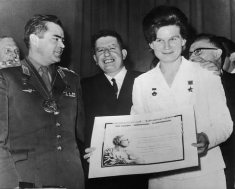 Valentina Tereshkova receiving the Galabert International Astronauts Prize in Paris in 1965.